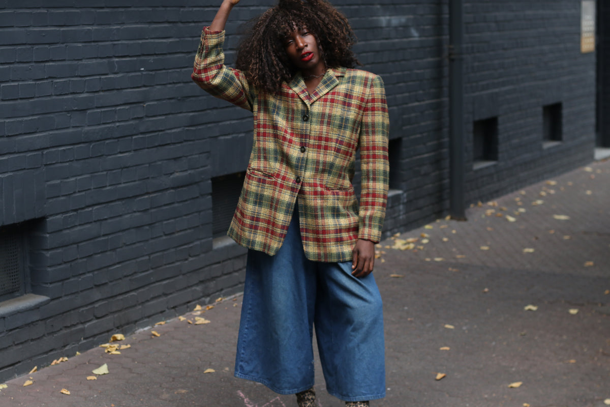 Vintage Plaid Wool Blazer | 90s Checked Oversized Jacket M/L