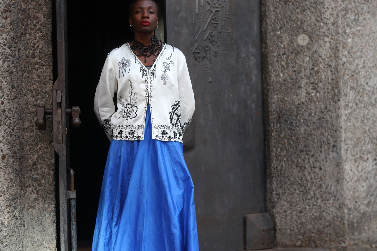 Vintage Blue Silk Maxi Skirt | 80s High Waist Pleated Party Skirt XS