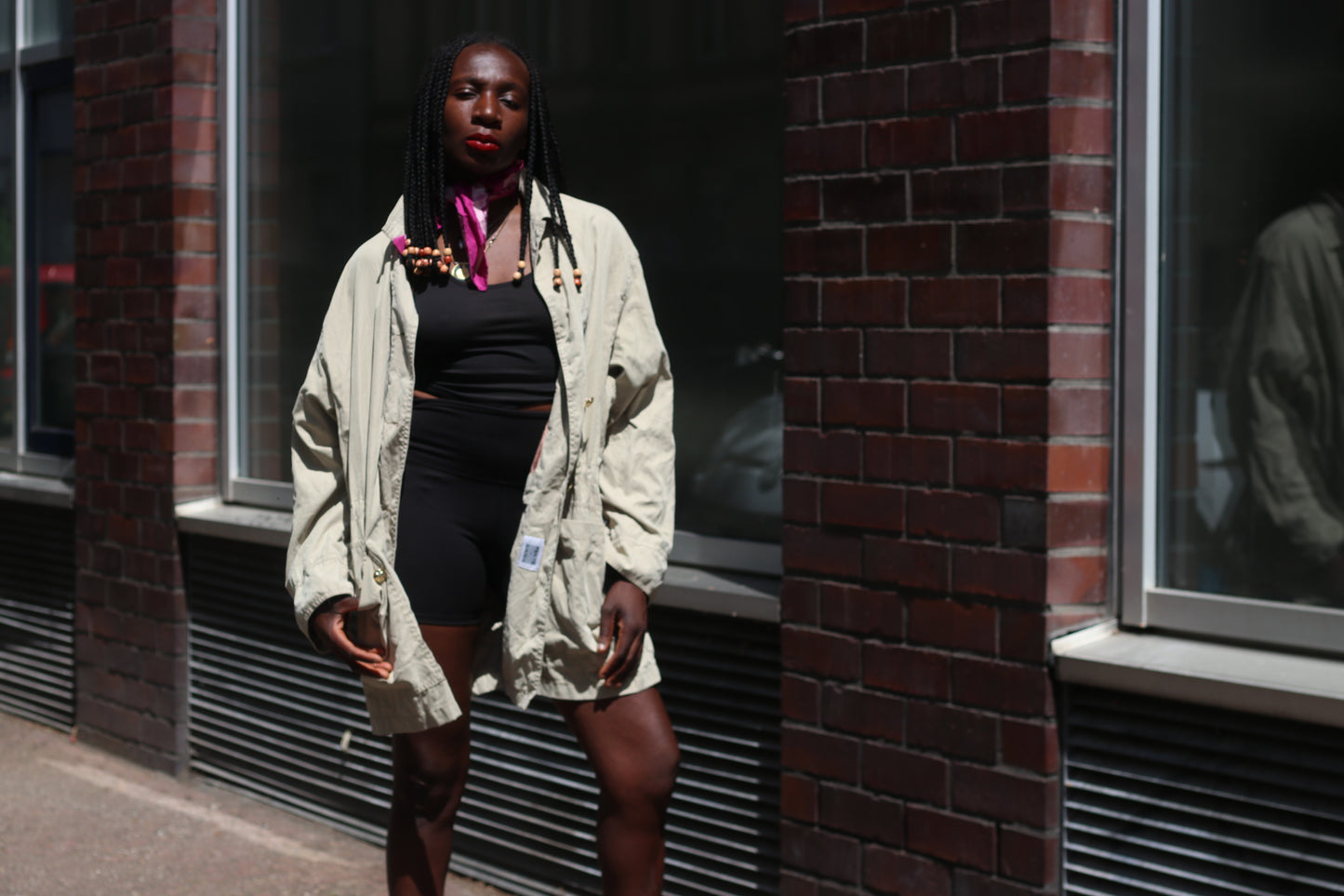 Krizia Vintage 80s Beige Trench Coat Drawstring Lightweight Parka Jacket