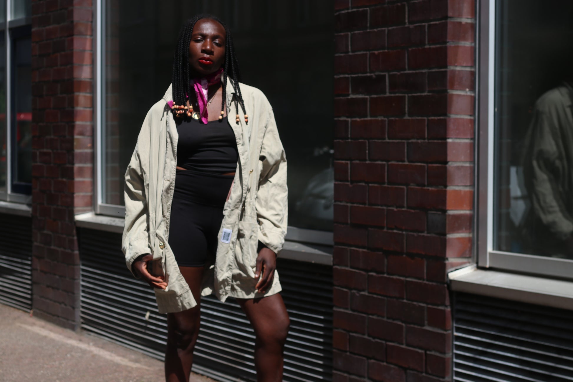 Krizia Vintage 80s Beige Trench Coat Drawstring Lightweight Parka Jacket