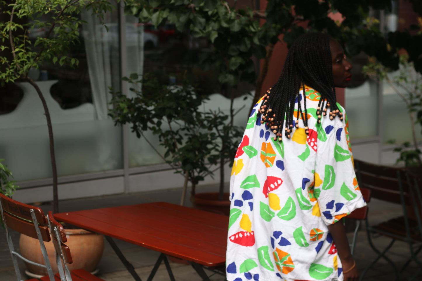 Vintage 1980s Abstract Fruit Print Button Up Shirt Oversized Pop Art Blouse L XL
