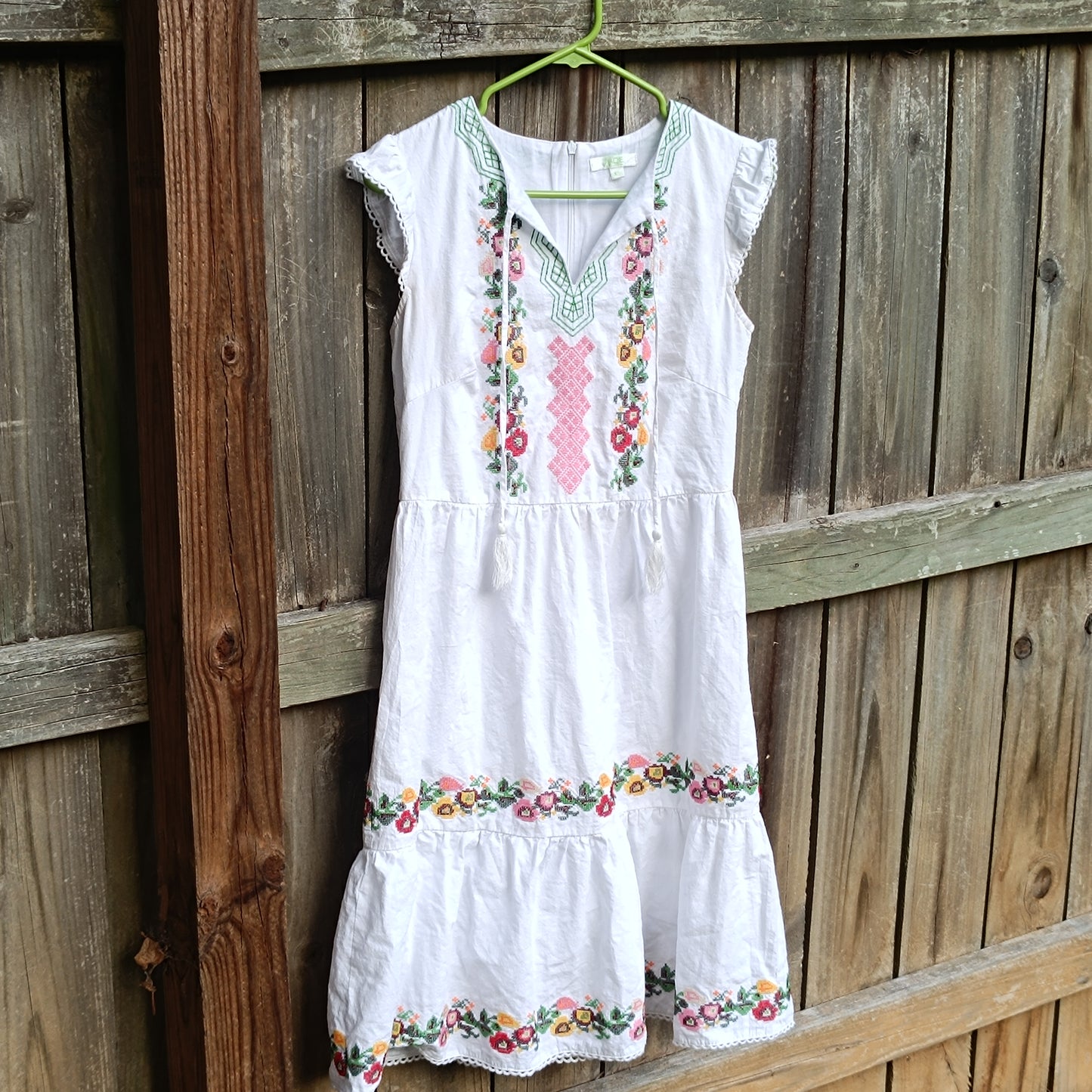 Jade Melody Tam Embroidered White Cotton Boho Peasant Midi Dress