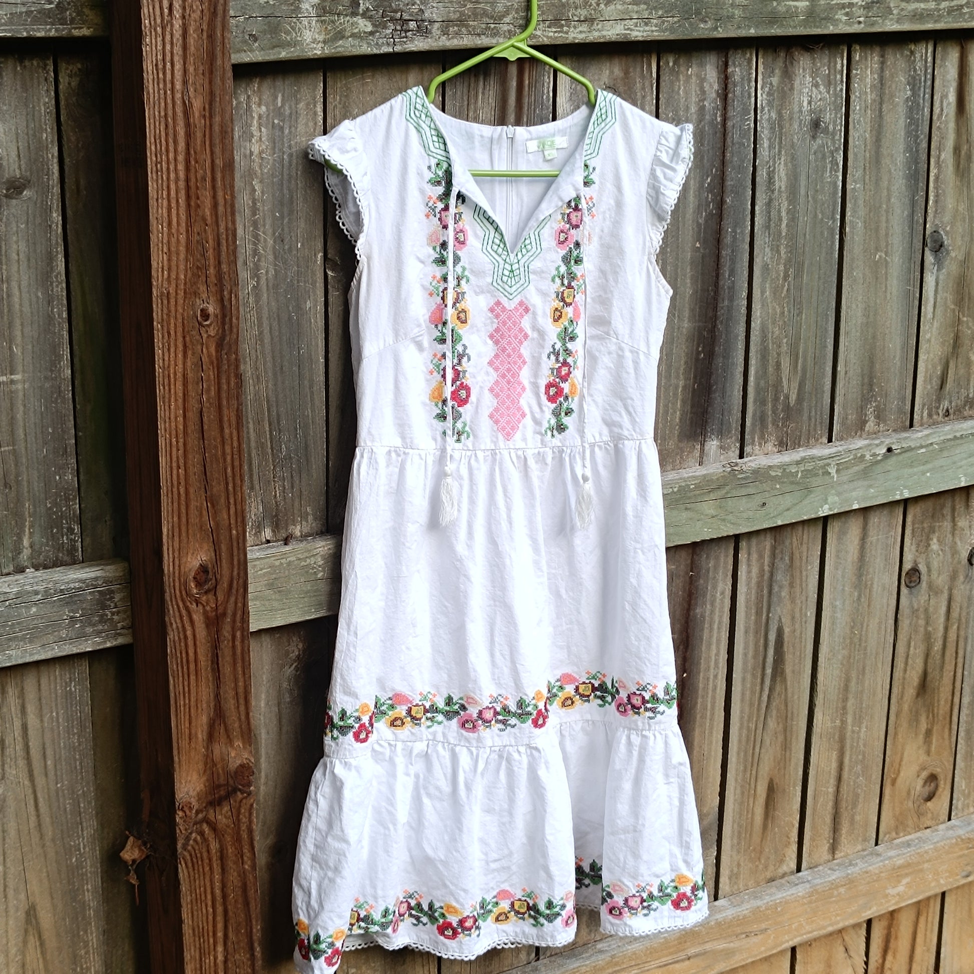Jade Melody Tam Embroidered White Cotton Boho Peasant Midi Dress