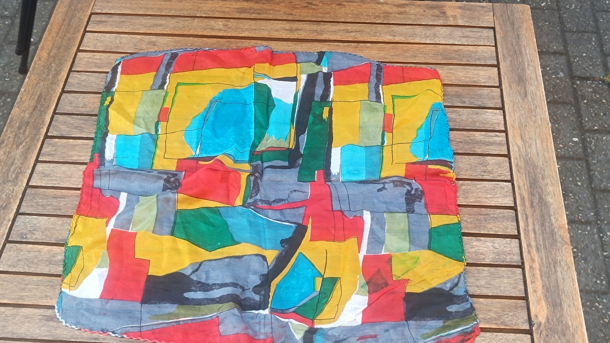 Vintage 80s Geometric Abstract Silk Neck Scarf