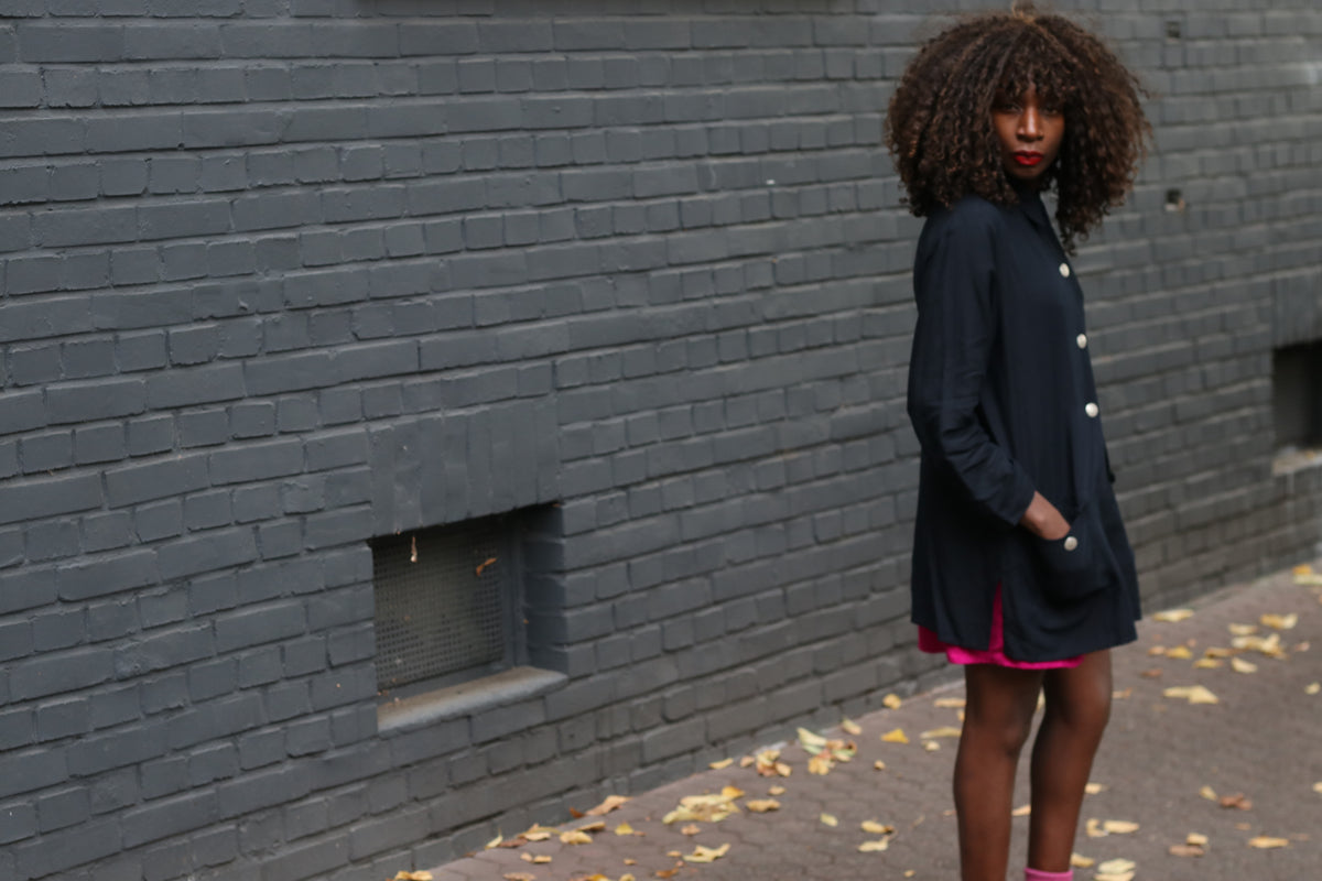 Vintage Black Oversized Utility Jacket | 90s Shirt Coat M/L