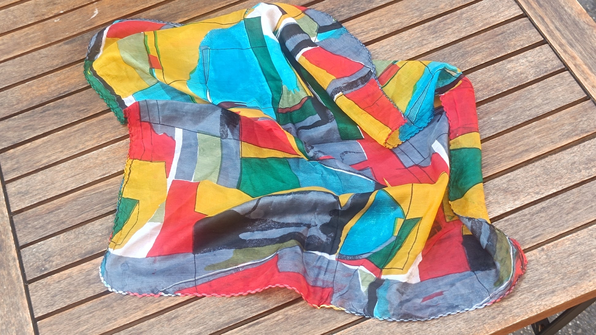 Vintage 80s Geometric Abstract Silk Neck Scarf