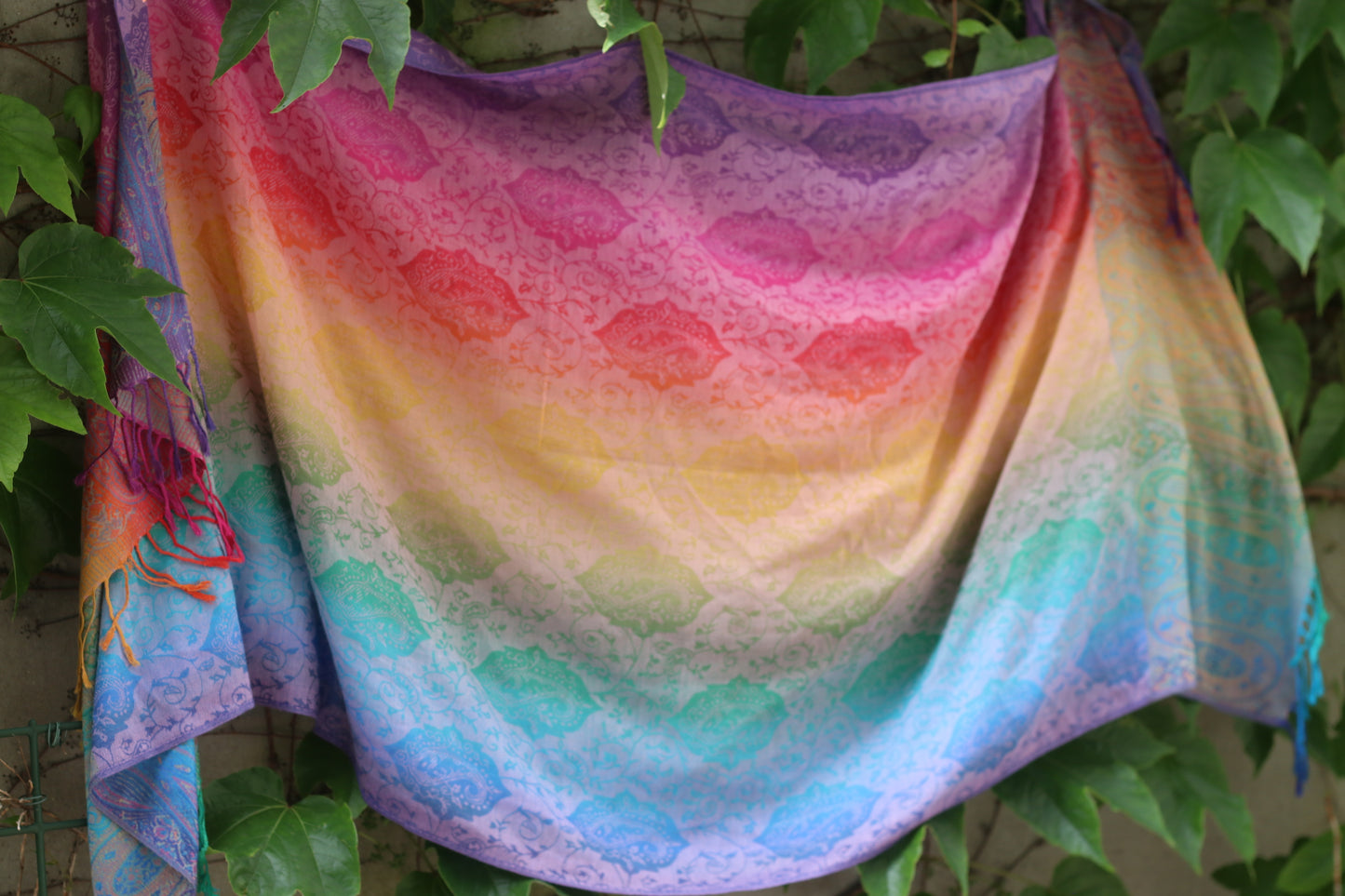 Vintage Rainbow Pashmina Shawl Paisley Fringe Scarf Wrap Boho Jacquard Festival