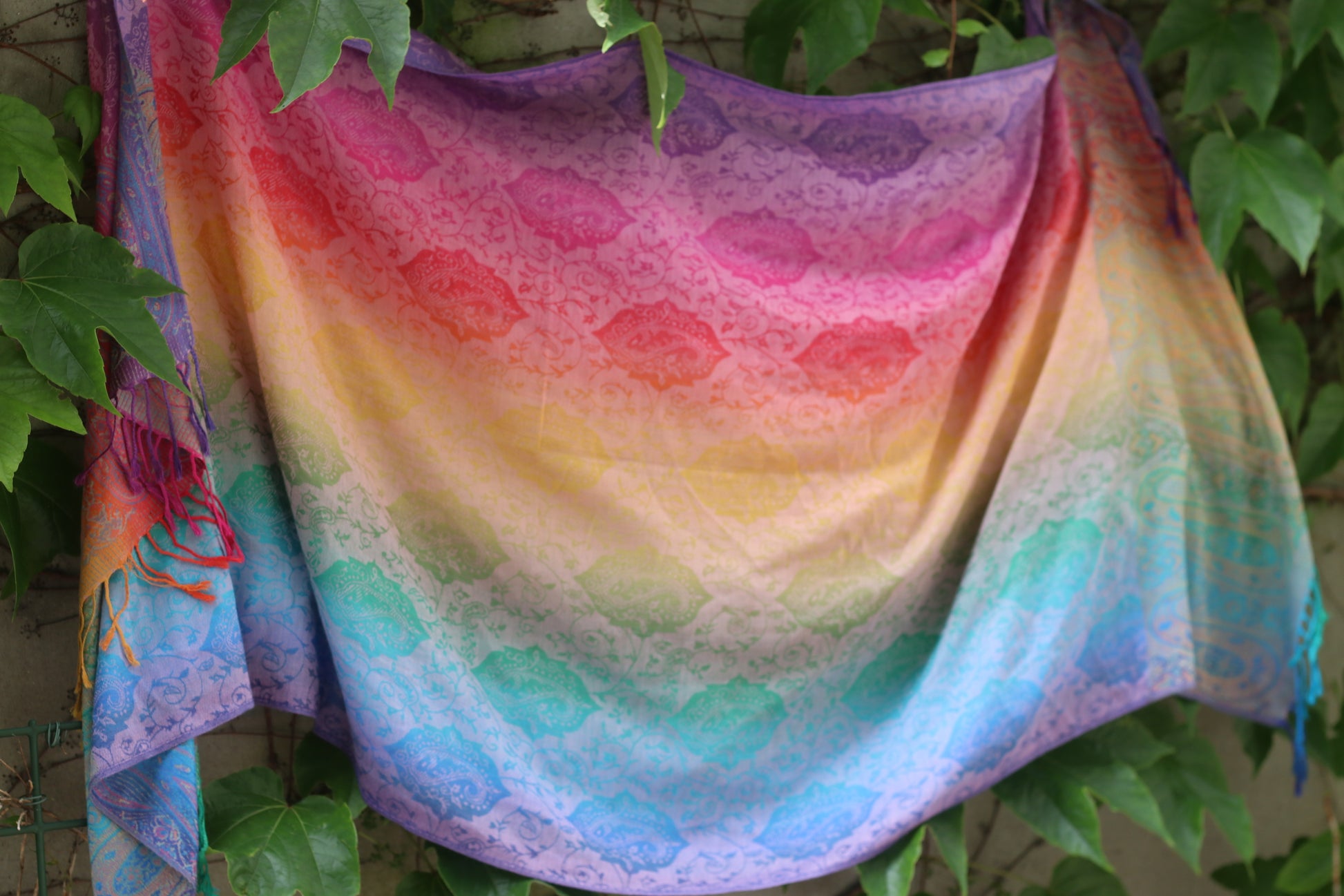 Vintage Rainbow Pashmina Shawl Paisley Fringe Scarf Wrap Boho Jacquard Festival