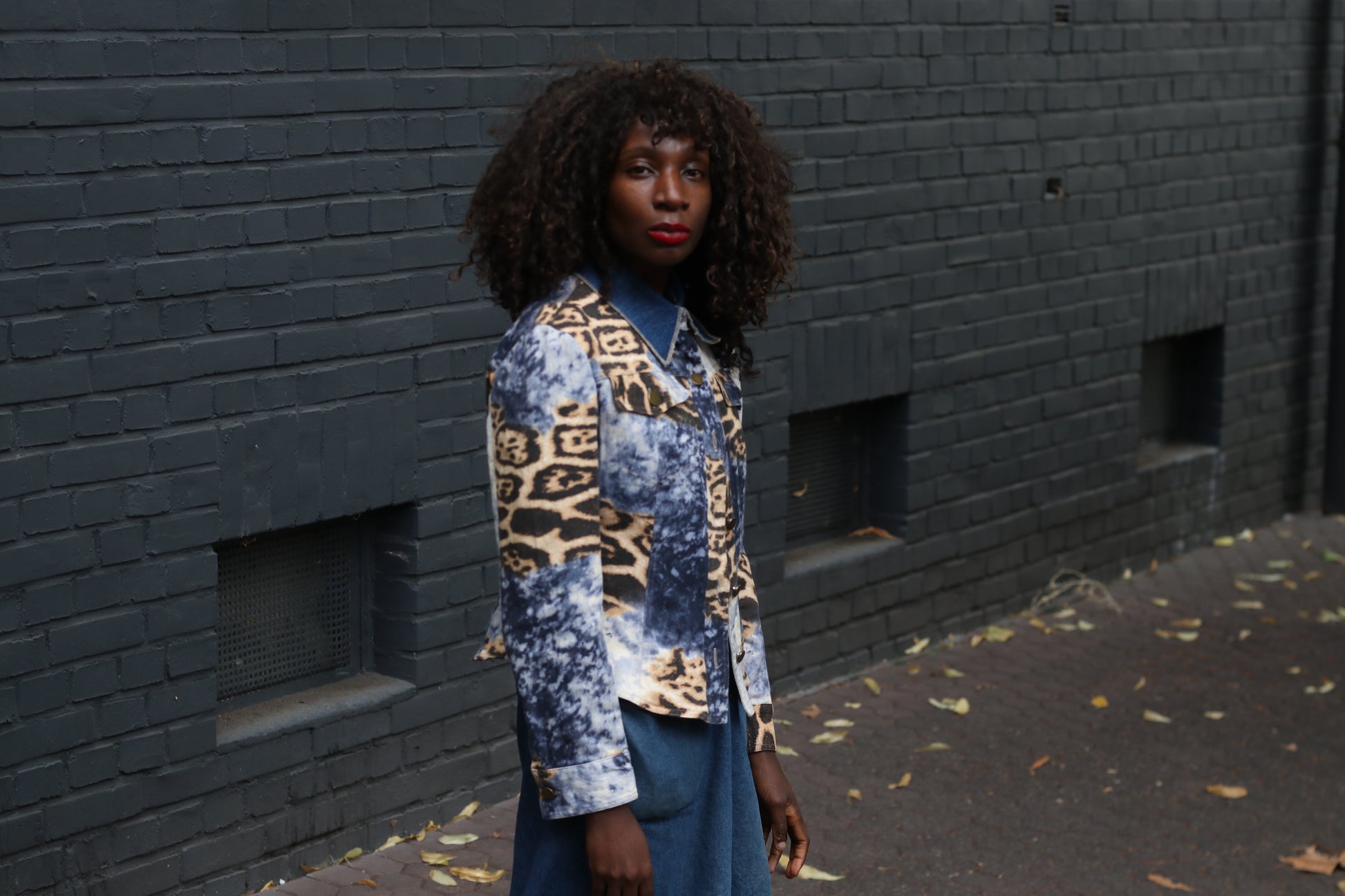 Vintage Leopard Denim Jacket | 90s Animal Print Trucker | Blue M