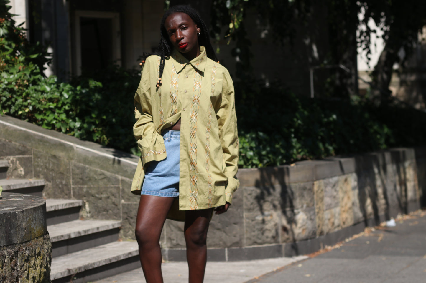 Vintage Road Cotton Embroidered Shirt - 90s Mustard Guayabera - M- XL Unisex