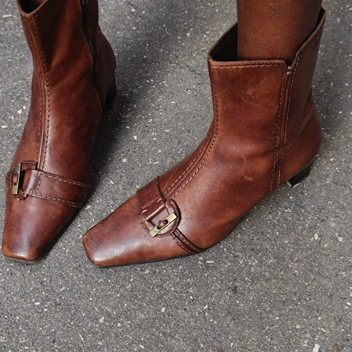 Vintage Brown Leather Ankle Boots | 90s Pointed Toe Booties EU 38.5
