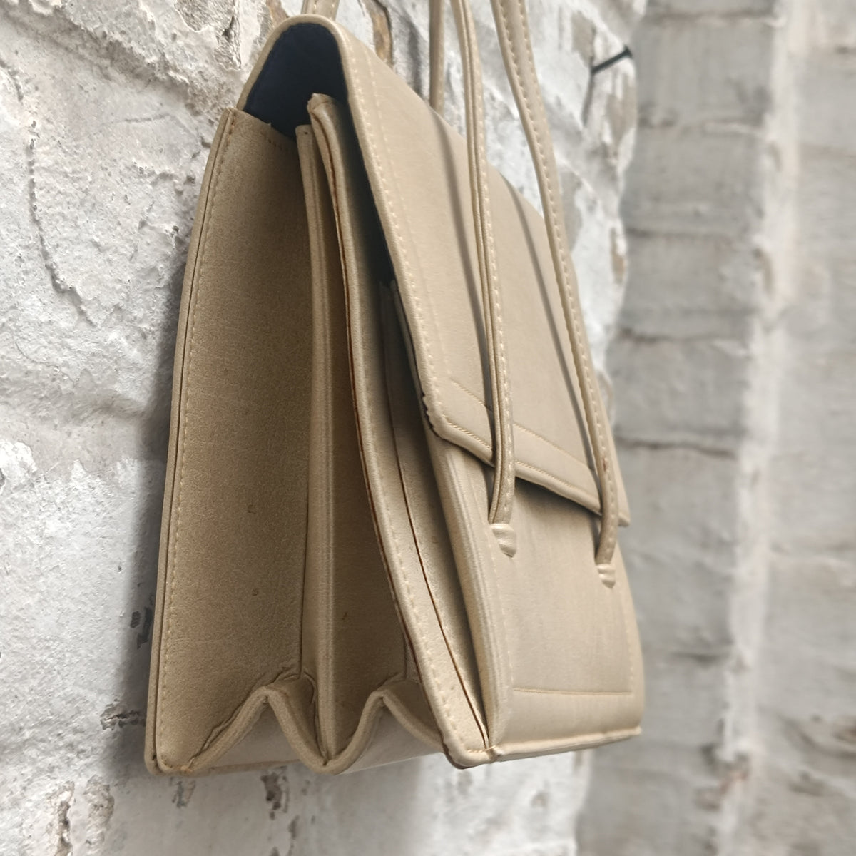Beige Handbag | Vintage 80s Structured Shoulder Bag | Cream Purse