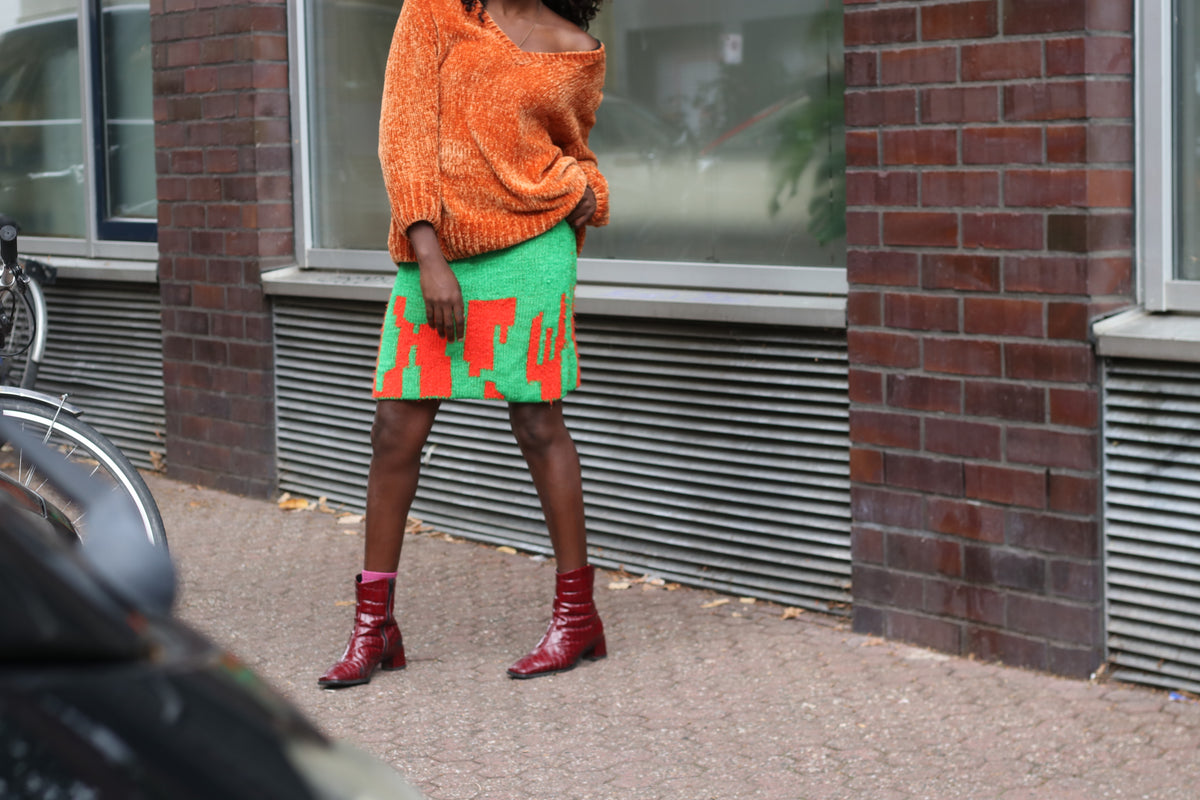 JW Anderson Strawberry Knit Mini Skirt Green Red Size S