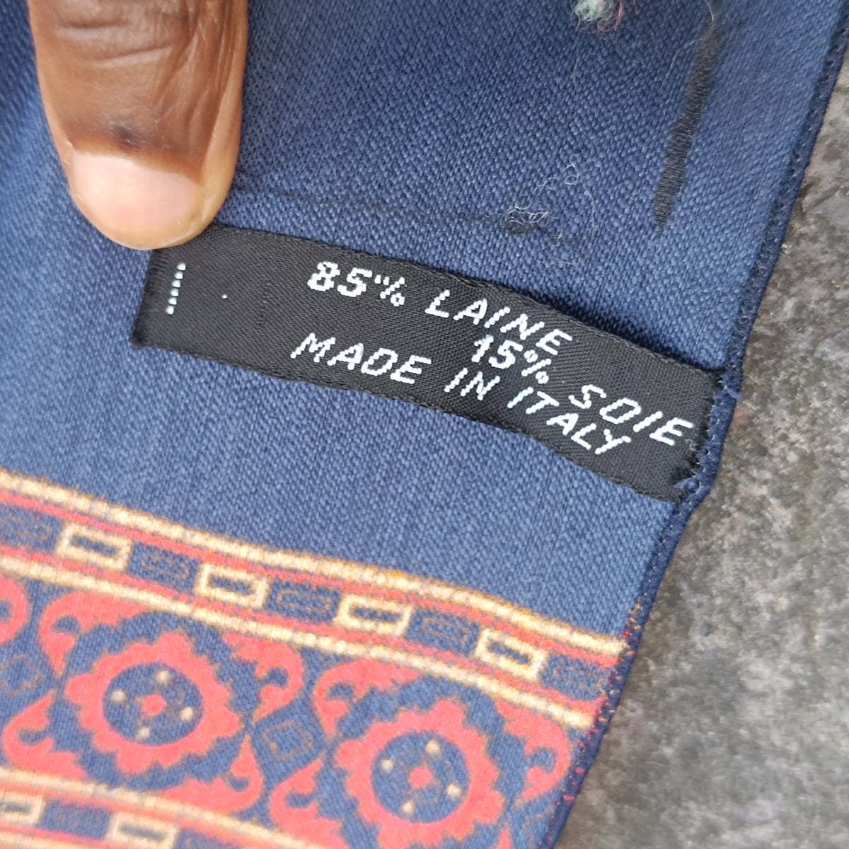 Vintage Silk Blend Scarf | Paisley Tile Wool Scarf | Navy Orange