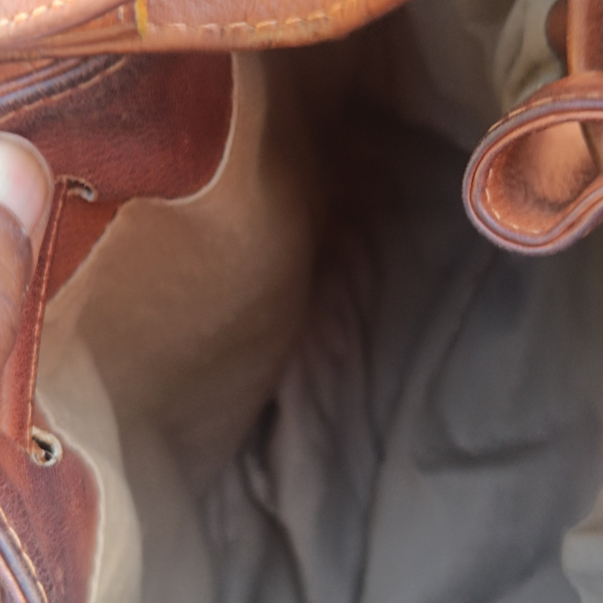 Vintage Cognac Leather Bucket Bag | 80s Drawstring Crossbody Purse