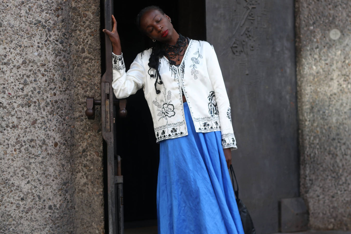 Vintage Silk Embroidered Jacket | 90s White Evening Top M-L
