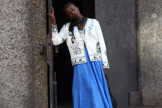 Vintage Silk Embroidered Jacket | 90s White Evening Top M-L
