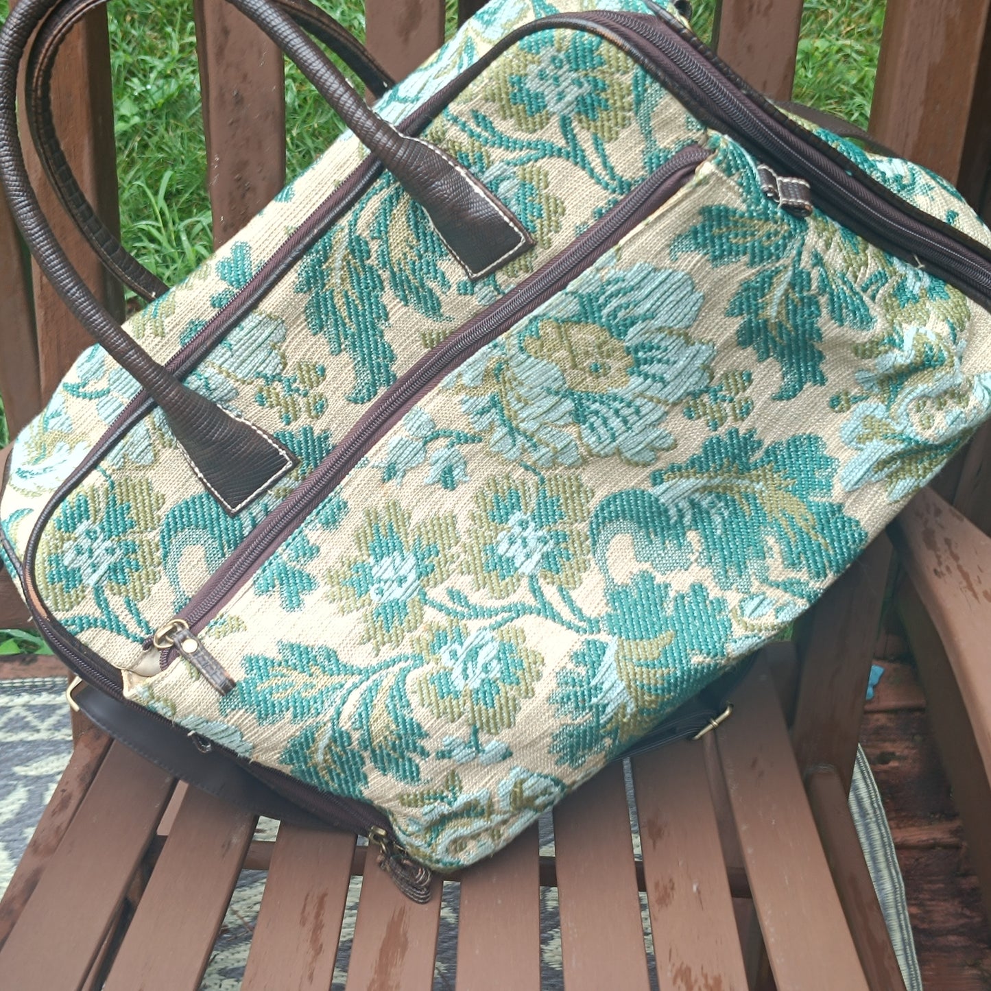 Bueno Vintage Tapestry Travel Bag - 90s Floral Weekender Duffle