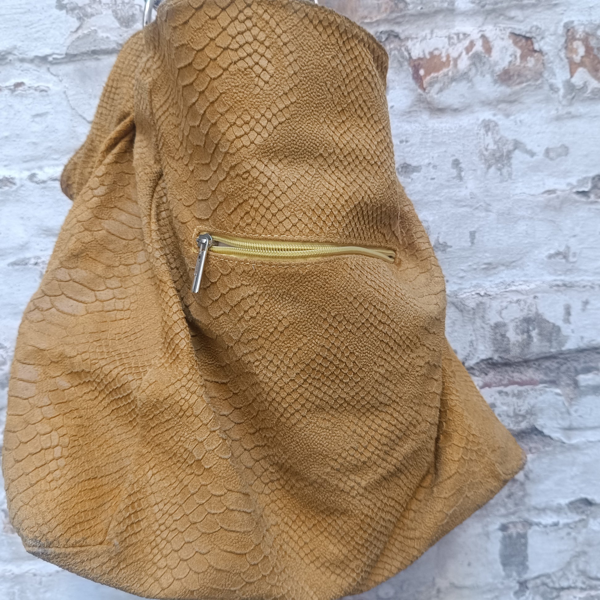 Yellow Snake Print Leather Hobo Bag - Vintage Italian Shoulder Purse