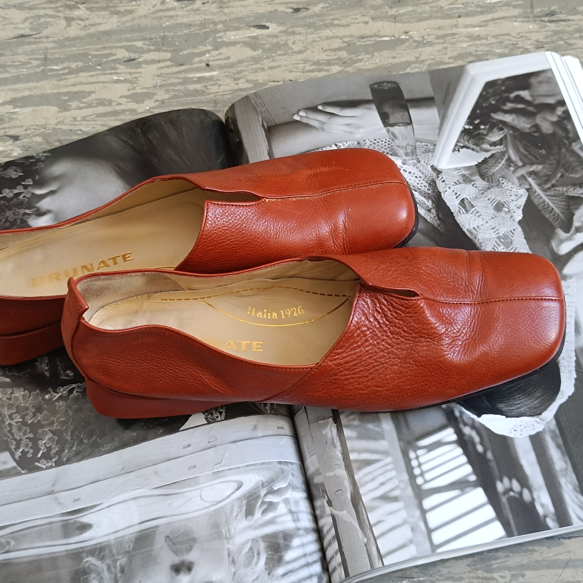 Brunate Vintage 90s Italian Terracotta Leather Square Toe Loafers 38