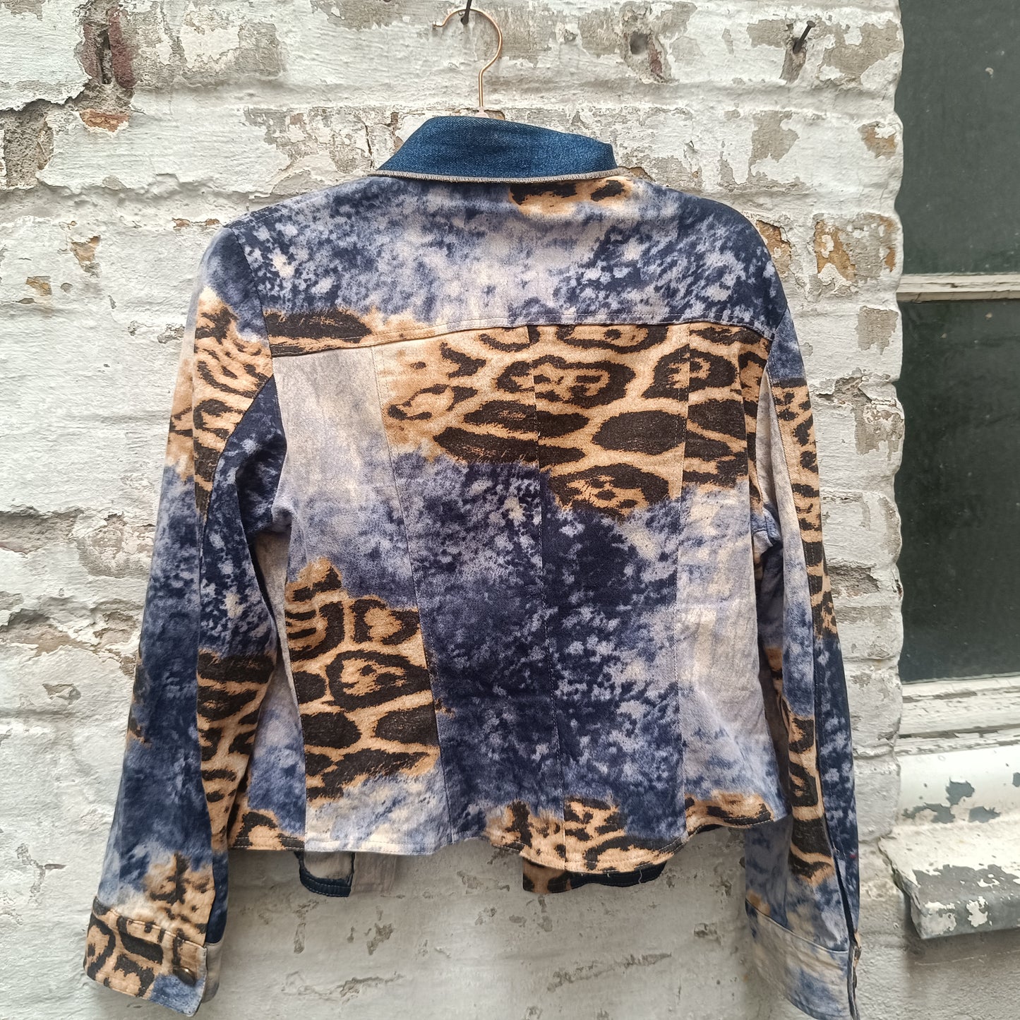 Vintage Leopard Denim Jacket | 90s Animal Print Trucker | Blue M