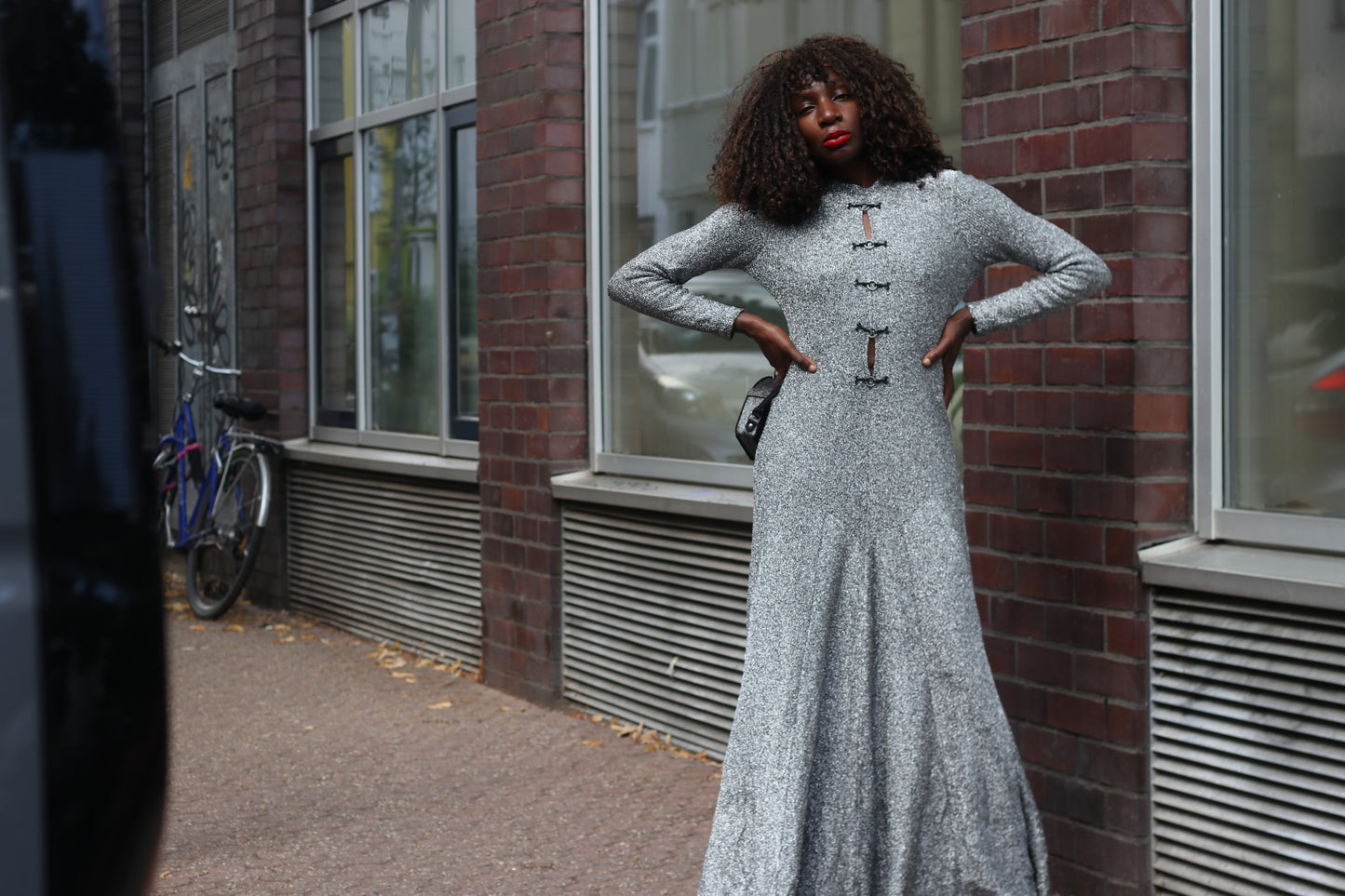 Silver Metallic Maxi Dress | Vintage 70s Lurex Evening Gown | S