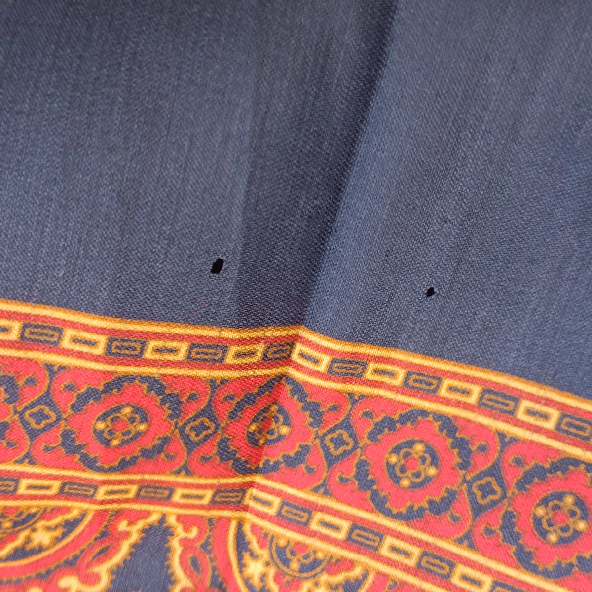 Vintage Silk Blend Scarf | Paisley Tile Wool Scarf | Navy Orange