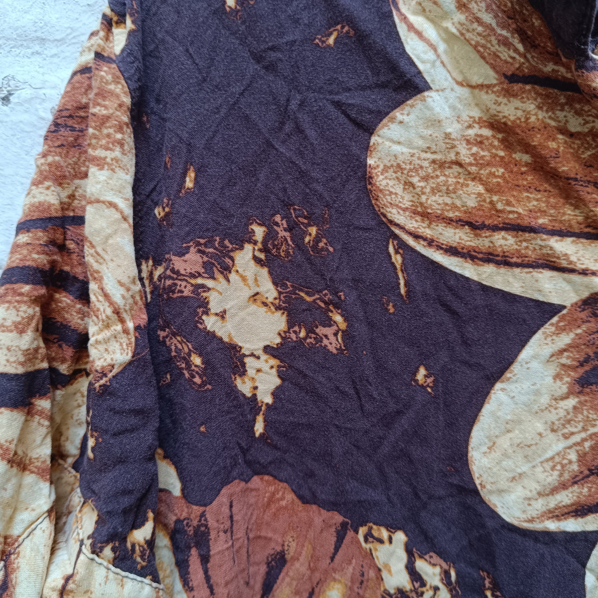 Vintage 90s Floral Short Sleeve Shirt Brown Beige M