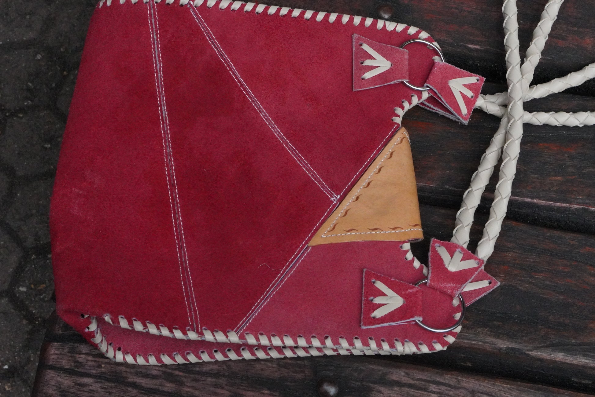 Vintage 70s Patchwork Suede Shoulder Bag - Red Boho Crossbody Purse