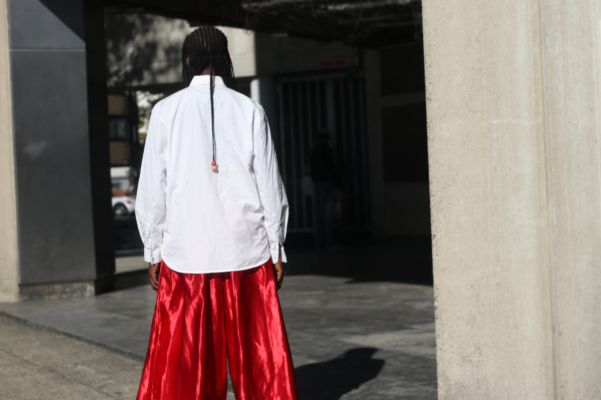 White Cotton Shirt | Vintage Pleated Tuxedo Blouse | Oversized M/L