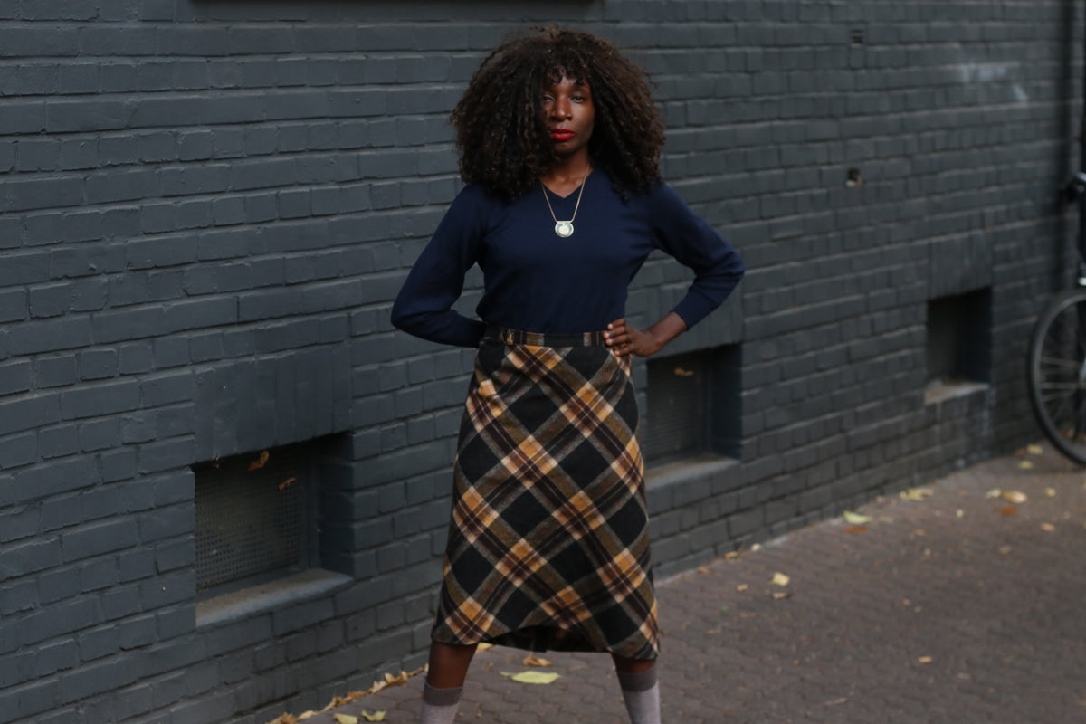 Plaid Midi Skirt | Vintage 90s Tartan Wool Bias Cut Skirt M to L