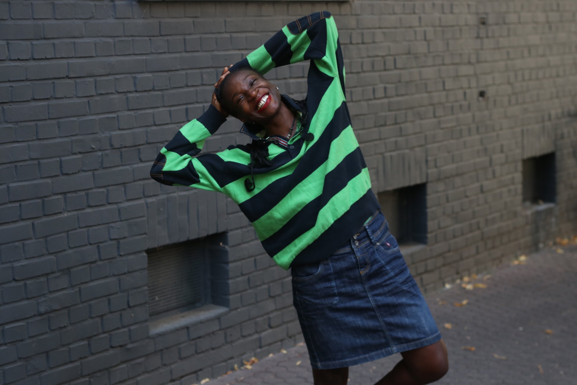 Vintage Bogner Stripe Jumper | Navy & Lime Green Cotton Knit | Fits M