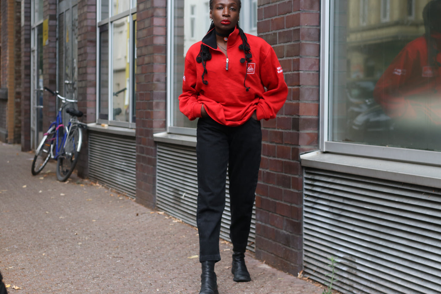 Vintage Quarter Zip Sweatshirt - 90s Red Workwear Pullover | Fits M/L