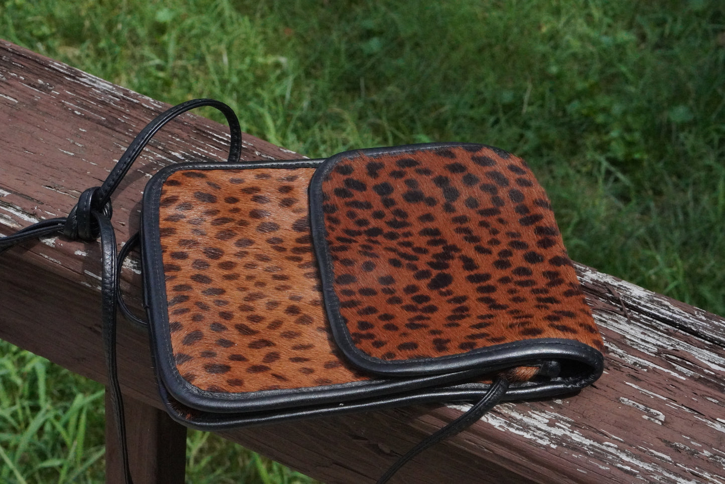 Vintage 90s Leopard Print Calf Hair Crossbody Bag - Leather Purse