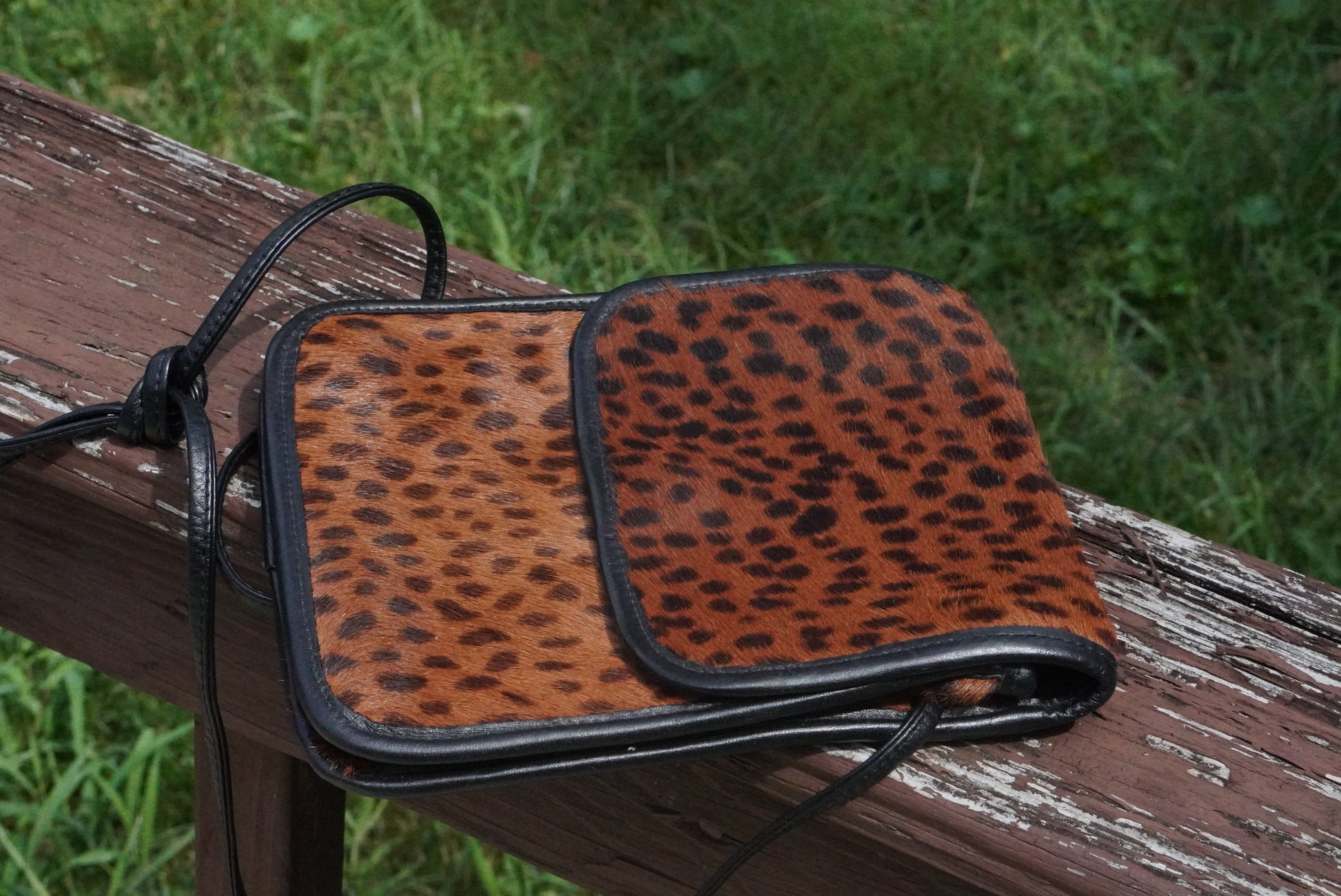 Vintage 90s Leopard Print Calf Hair Crossbody Bag - Leather Purse