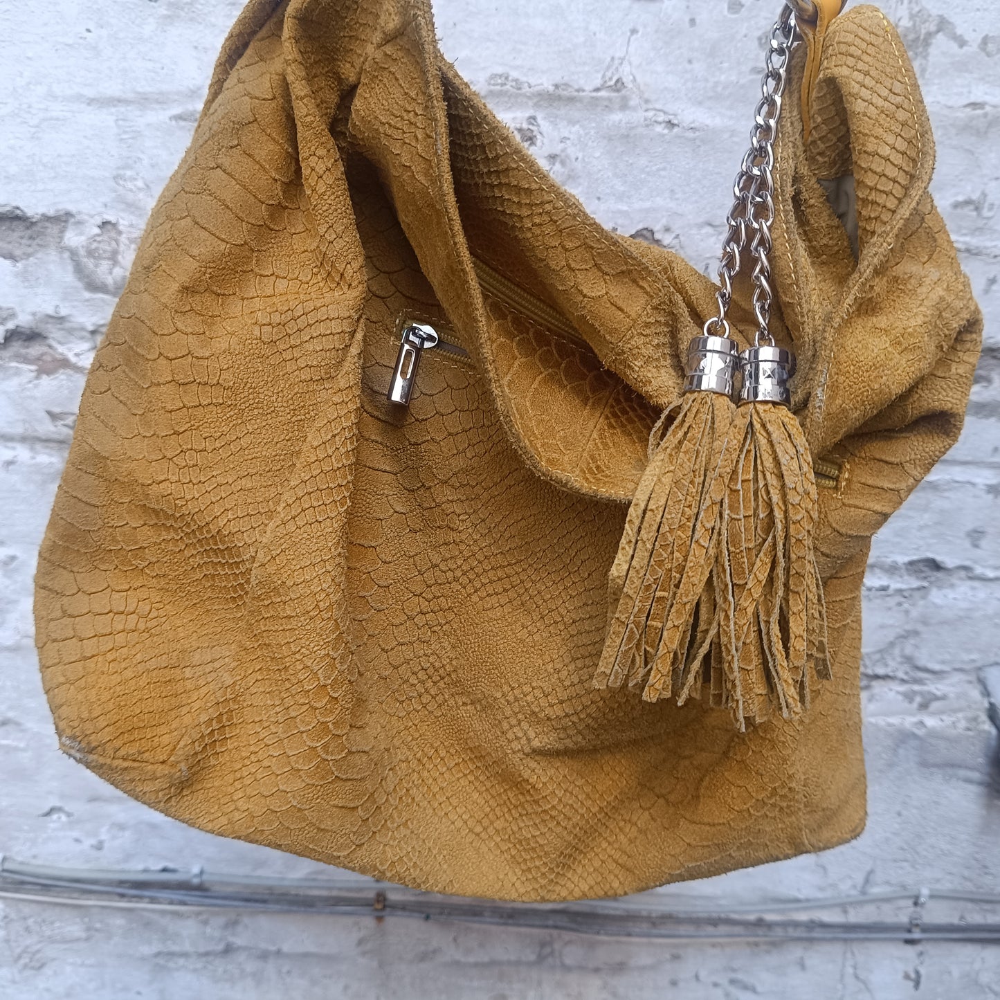 Yellow Snake Print Leather Hobo Bag - Vintage Italian Shoulder Purse