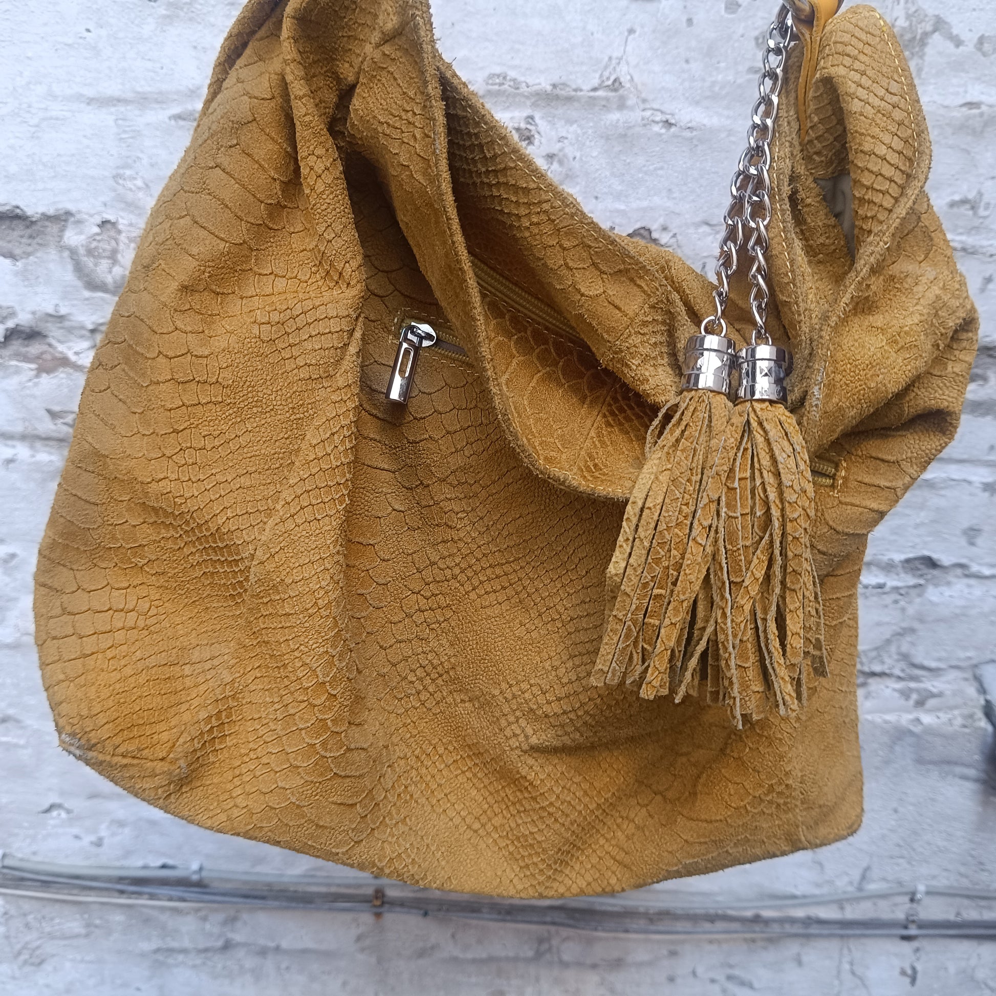 Yellow Snake Print Leather Hobo Bag - Vintage Italian Shoulder Purse