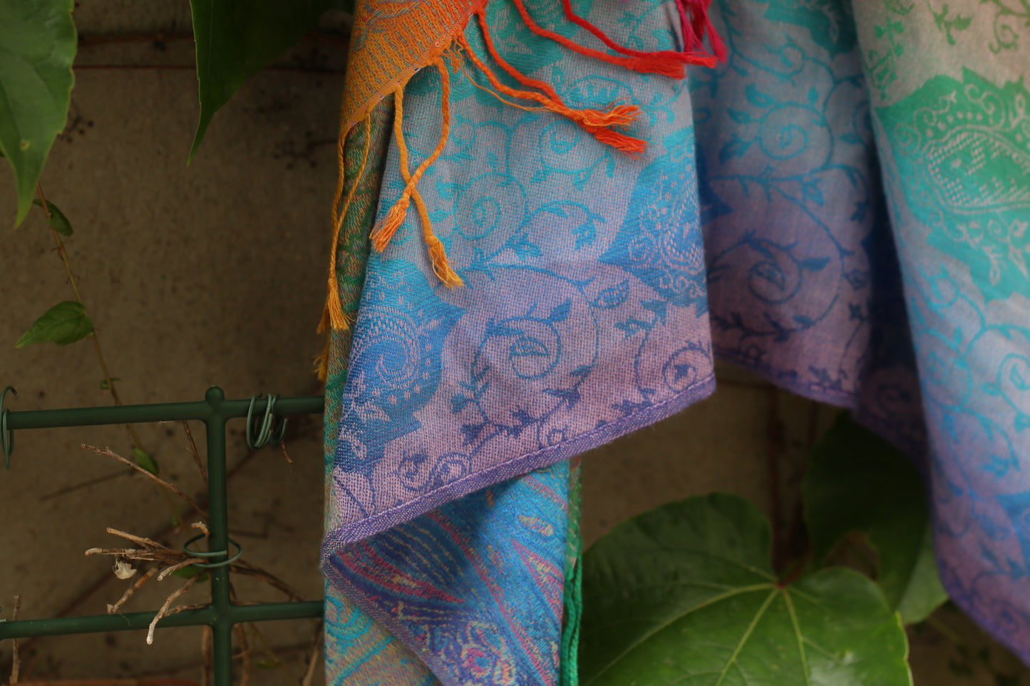 Vintage Rainbow Pashmina Shawl Paisley Fringe Scarf Wrap Boho Jacquard Festival