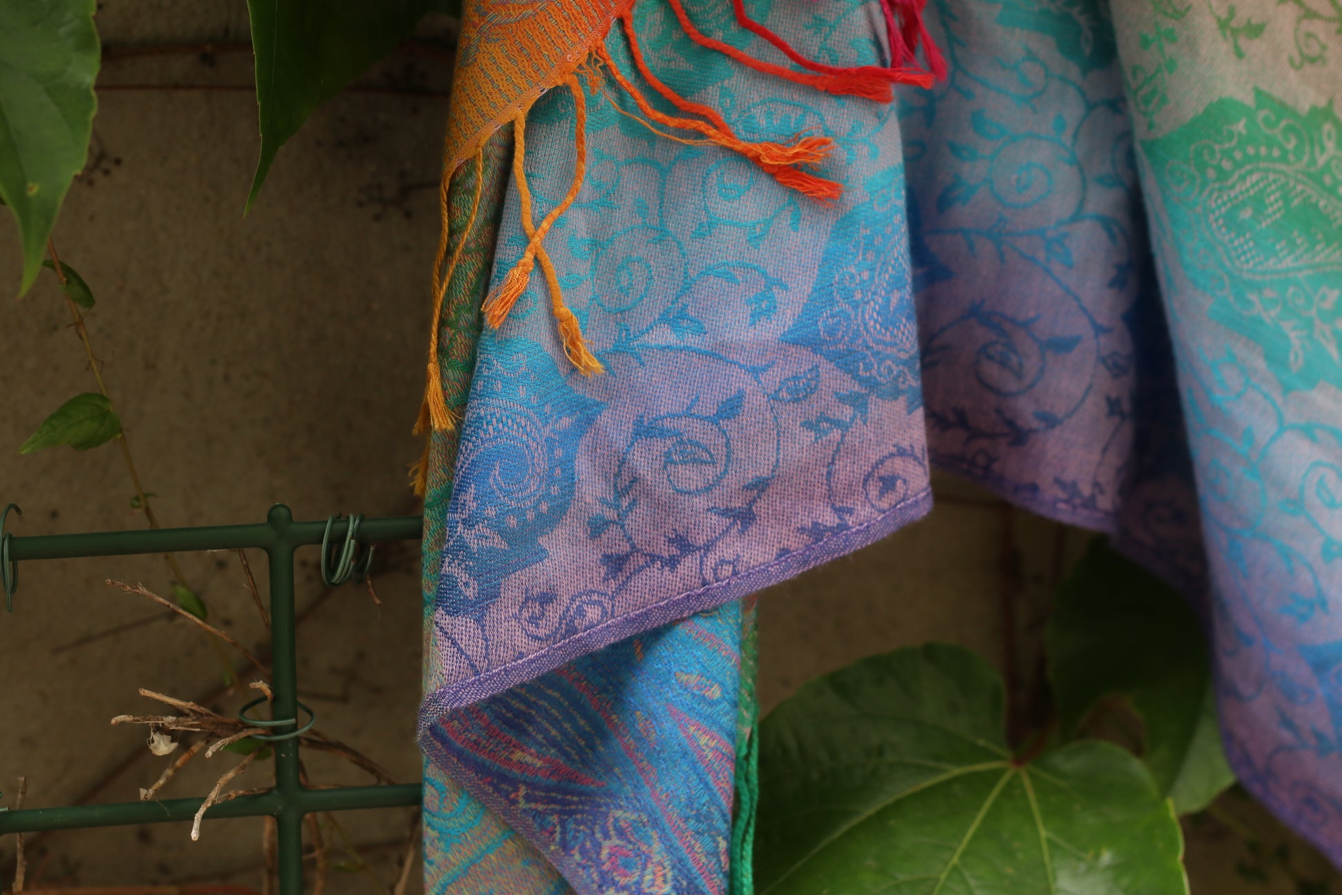 Vintage Rainbow Pashmina Shawl Paisley Fringe Scarf Wrap Boho Jacquard Festival