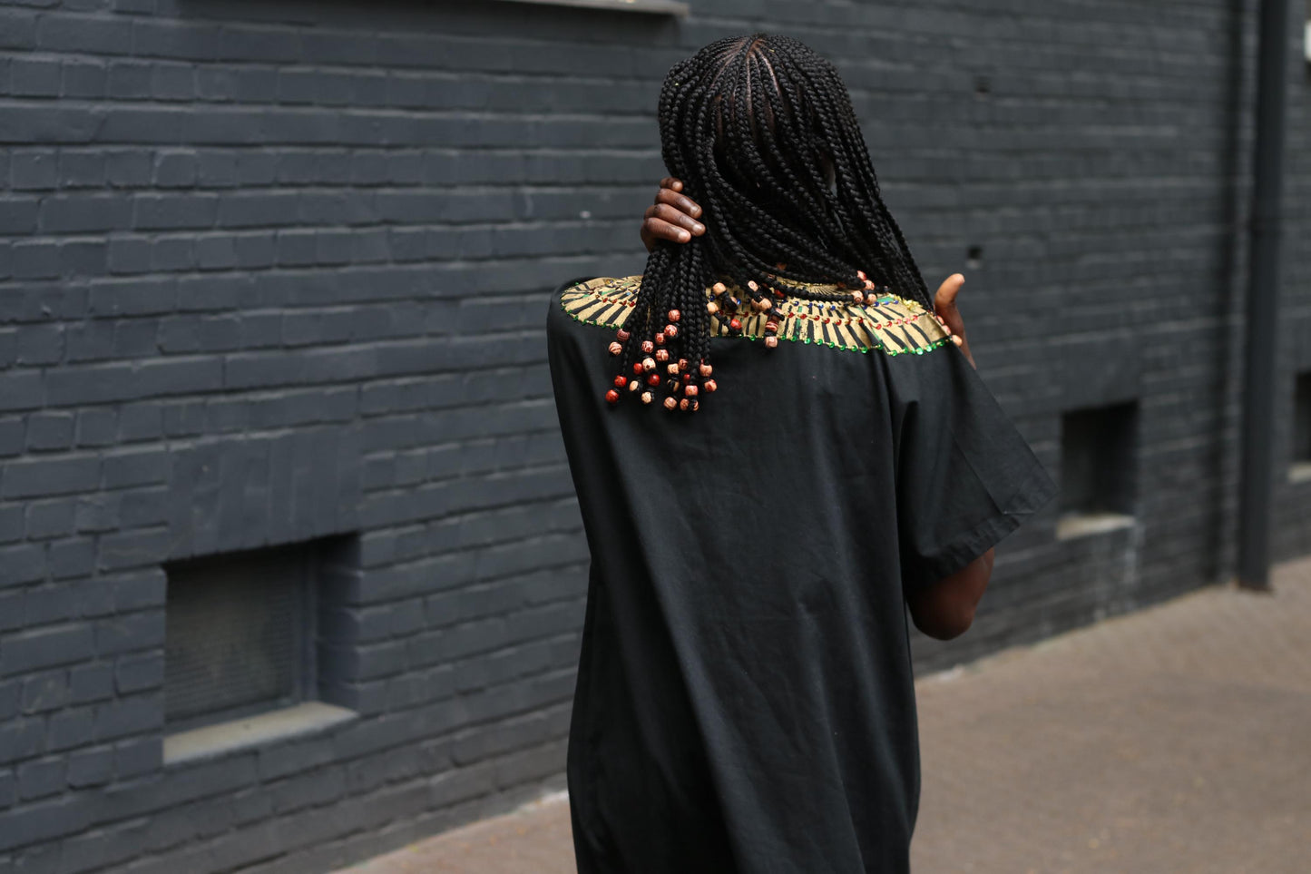 Vintage Egyptian Kaftan Dress Black Gold Beaded Maxi Caftan Embroidered 70s Boho