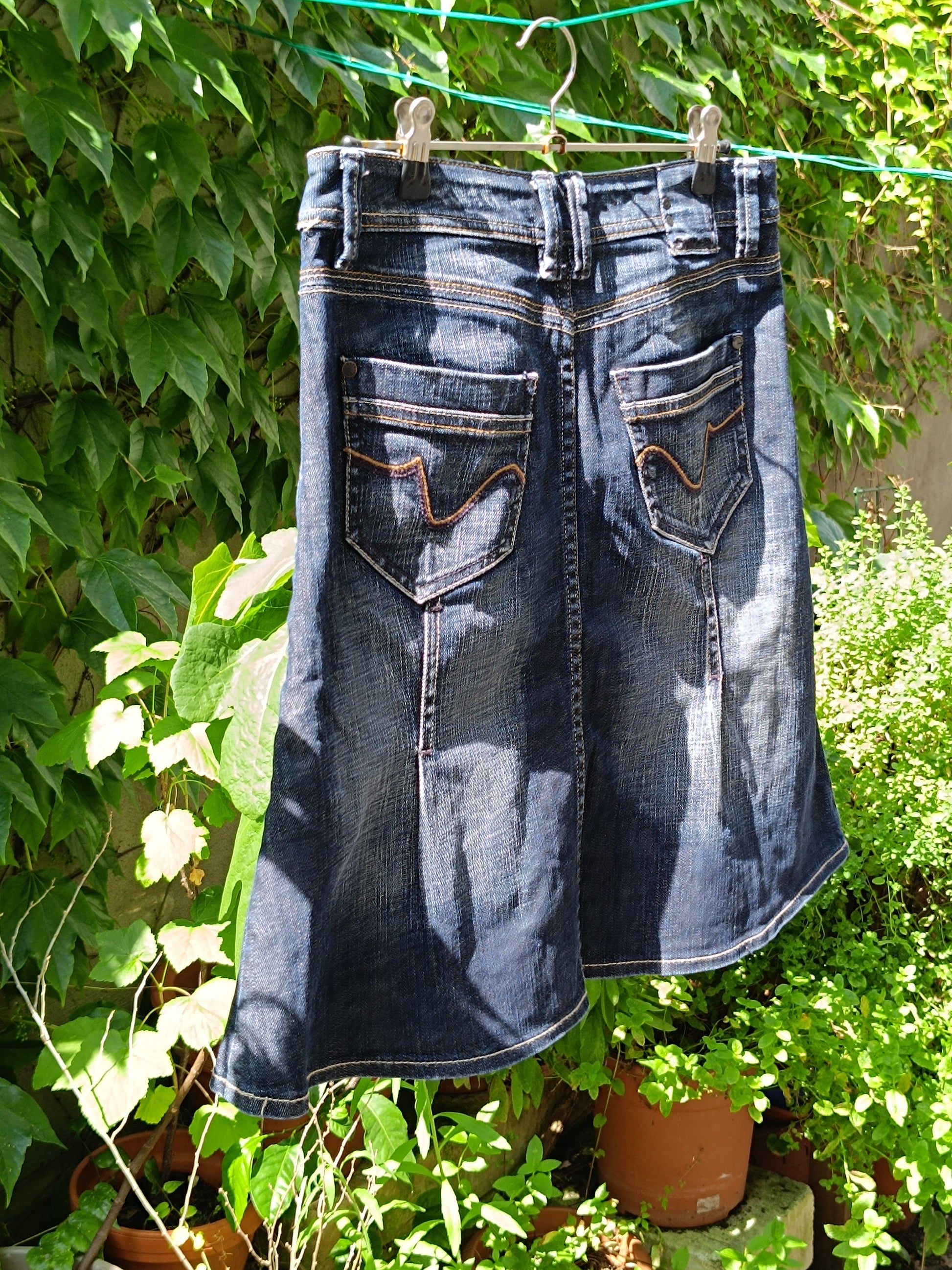 Vintage Esprit Denim Skirt Y2K Paneled A Line Midi Blue Jean Skirt 90s Vintage