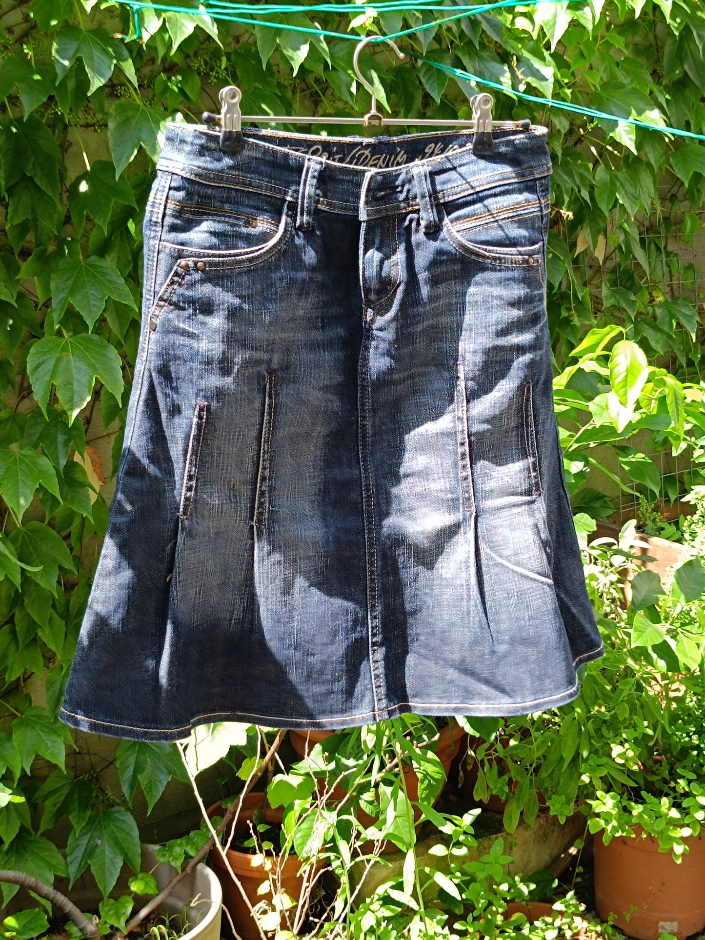 Vintage Esprit Denim Skirt Y2K Paneled A Line Midi Blue Jean Skirt 90s Vintage