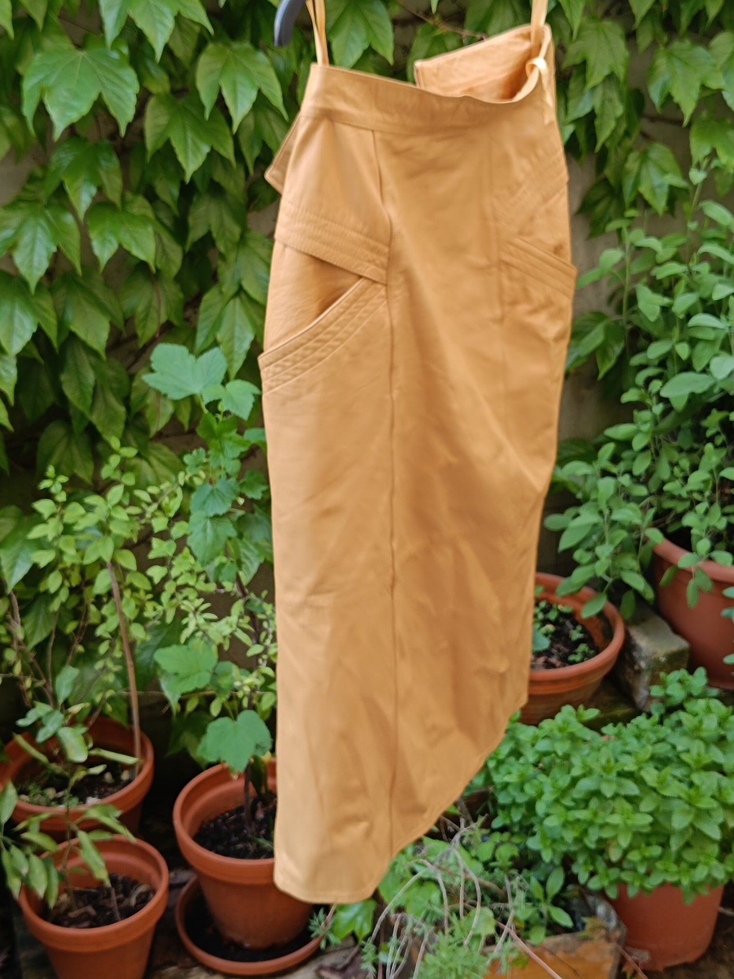 Vintage Leather Skirt - 80s Camel Tan Midi Skirt | Minimalist A-Line