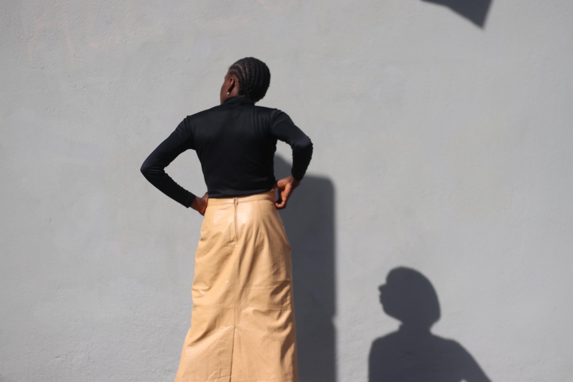 Vintage Leather Skirt - 80s Camel Tan Midi Skirt | Minimalist A-Line