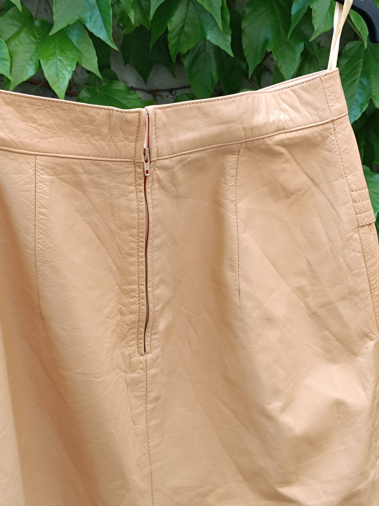 Vintage Leather Skirt - 80s Camel Tan Midi Skirt | Minimalist A-Line