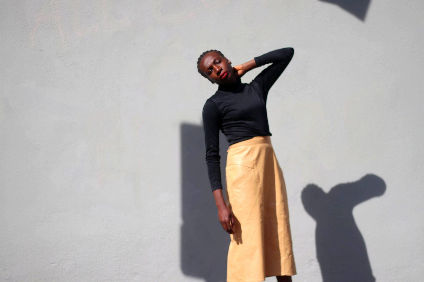 Vintage Leather Skirt - 80s Camel Tan Midi Skirt | Minimalist A-Line
