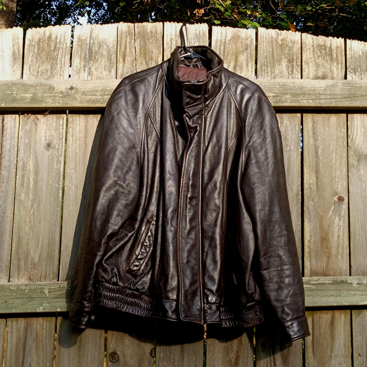 Vintage London Fog Leather Bomber Jacket | 90s Oversized Dark Brown Coat | L/XL