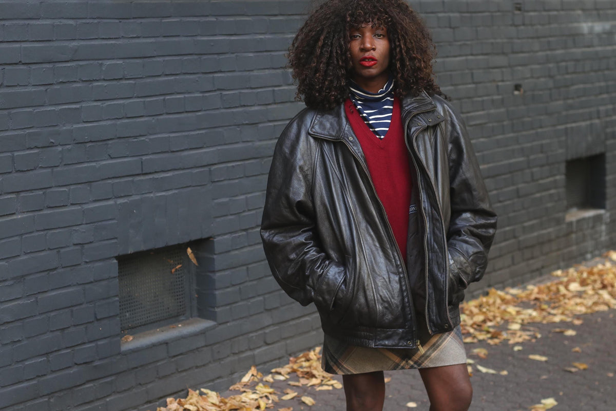 Vintage London Fog Leather Bomber Jacket | 90s Oversized Dark Brown Coat | L/XL