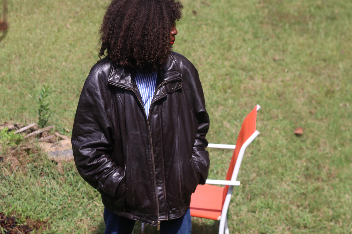 Vintage London Fog Leather Bomber Jacket | 90s Oversized Dark Brown Coat | L/XL