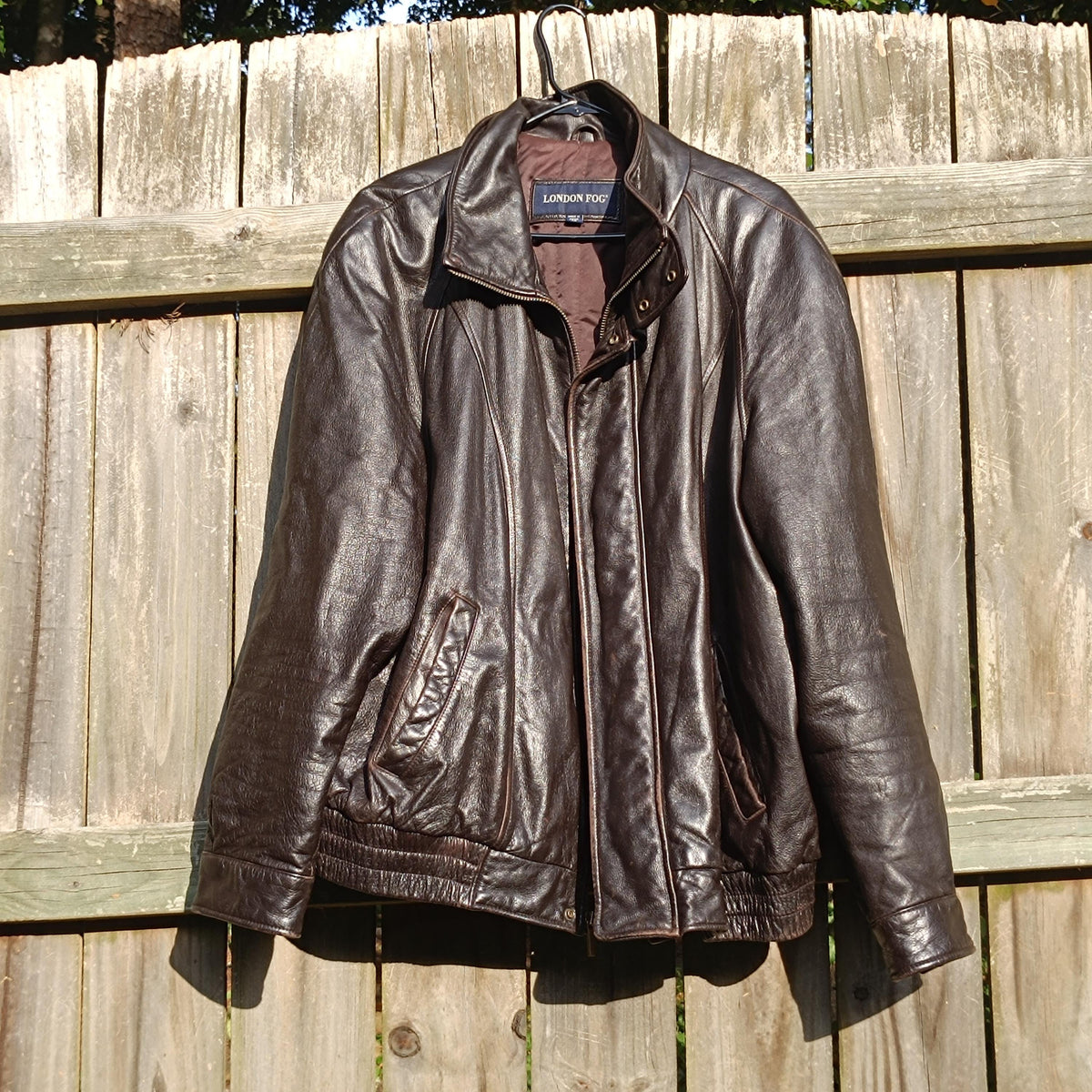 Vintage London Fog Leather Bomber Jacket | 90s Oversized Dark Brown Coat | L/XL